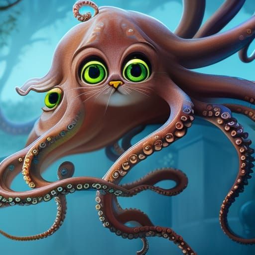 Fantastical Cat-Octopus Hybrid in Detailed 3D