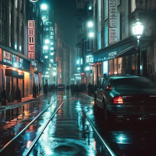 Moody Noir Cityscape in Film Noir Style