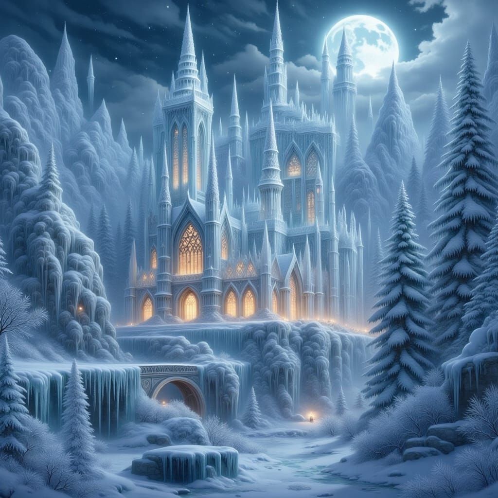 Majestic Ice Cathedral on Snowy Mountain Peak