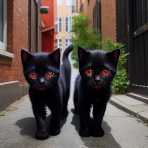 Demonic Kittens with Red Eyes in Abstract Style