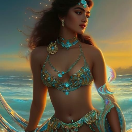 Iridescent Celestial Mermaid in Detailed Fantasy Art