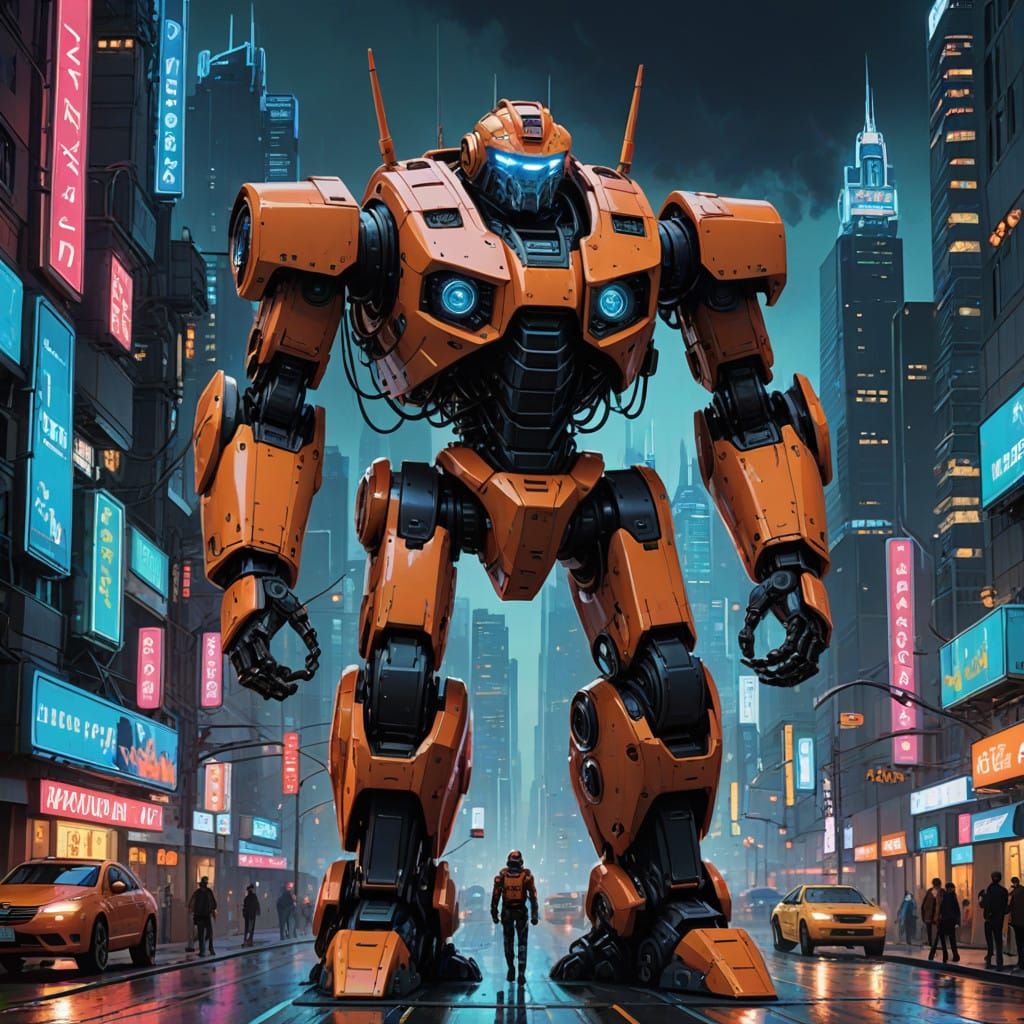 Giant Mechanical Titans Stand Victorious in Futuristic Metro...