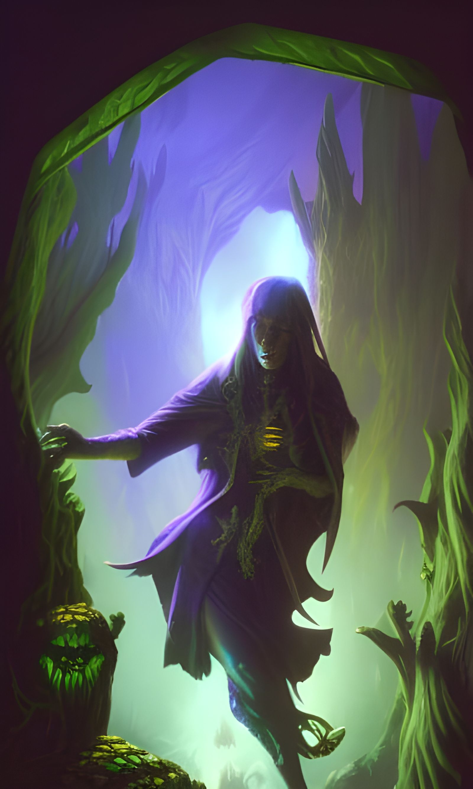 Fluorescent Wizard in Mushroom Forest: Comic Book Art