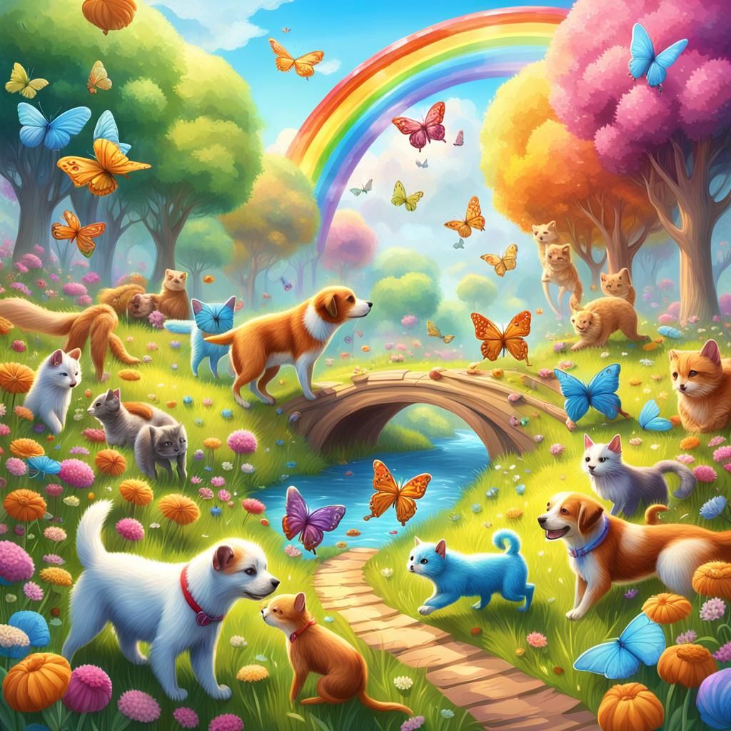 Rainbow Bridge: Animals in a Candy Art Meadow