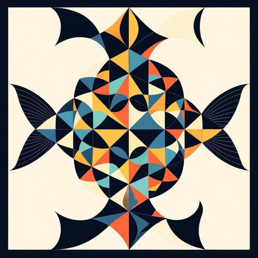Symmetrical Fish Shape in Geometric Op Art Style
