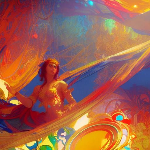 Colorful Rococo Circus Art: Dynamic Lighting, Detailed