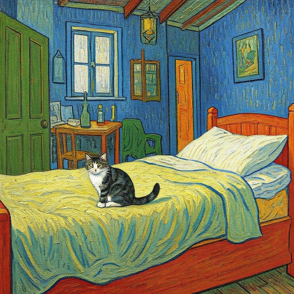 Van Gogh's Cat in a Quiet Bedroom Scene