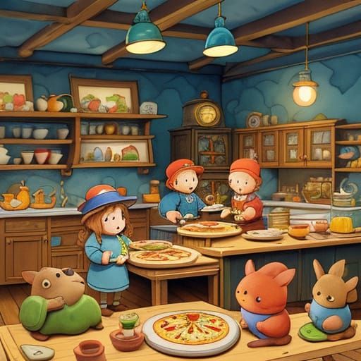 Miniature Chefs Prepare Colossal Pizza: Children's Book Illu...