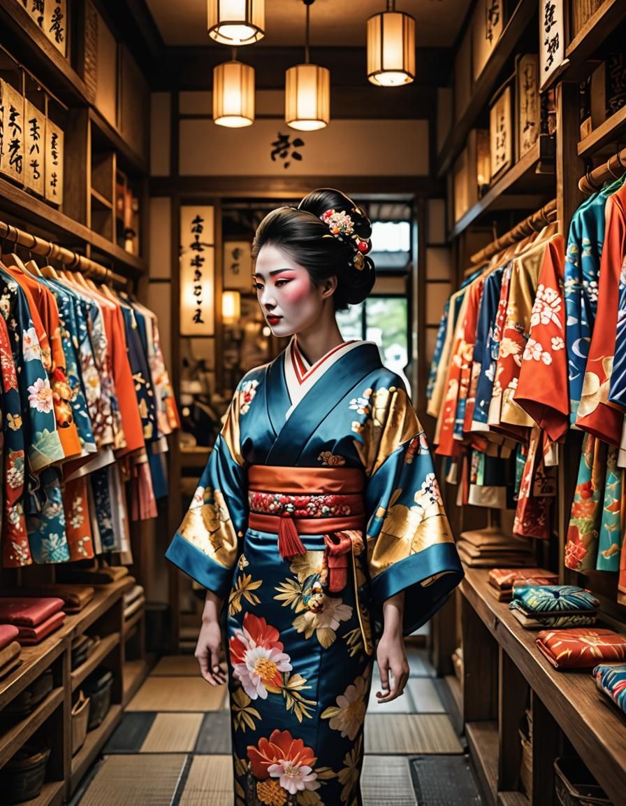 Kyoto Textile Shop: Maiko and Kimono in Bokeh