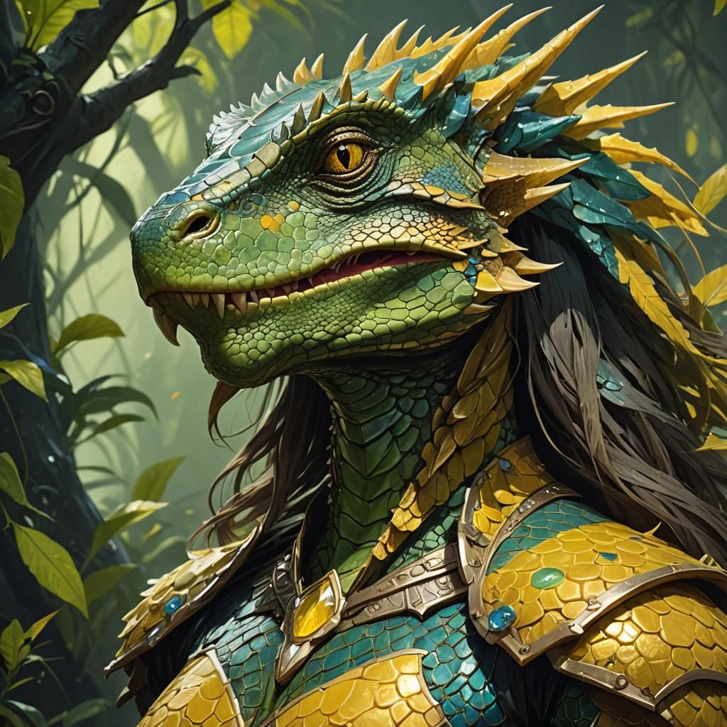 Fantasy Lizardfolk Portrait in Hyperdetailed Style