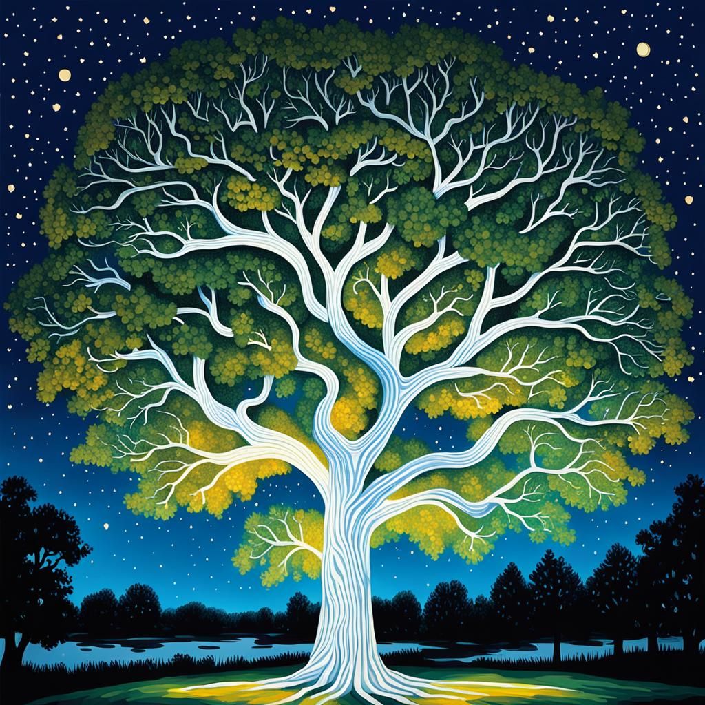 Illuminated Tree of Virtues in Rembrandt Style