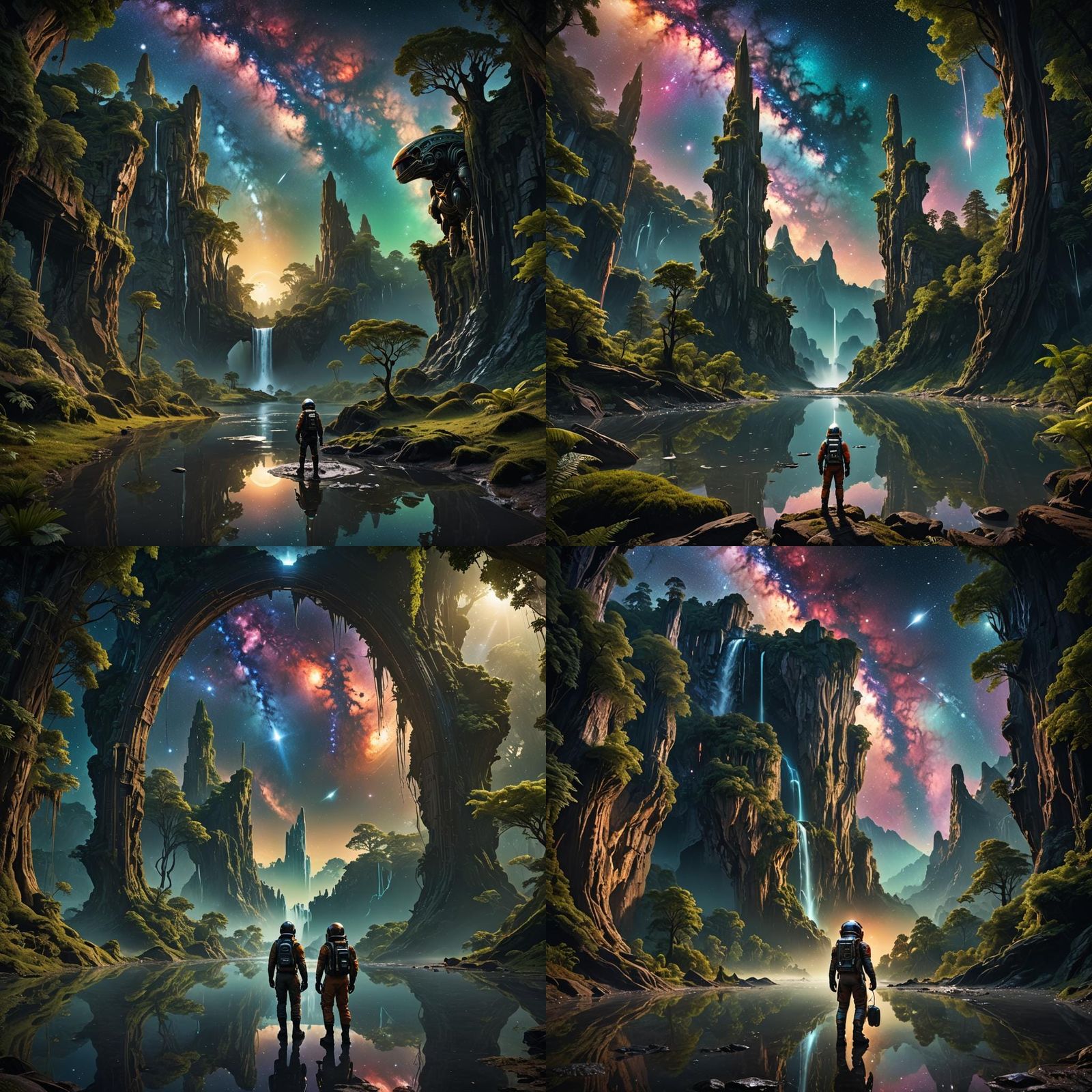 Astronaut, Galaxy, and Forest Mirror Reflection