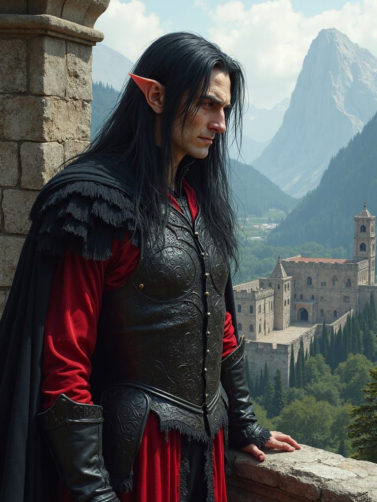 Dark Fantasy Vampire on Ruined Castle Balcony