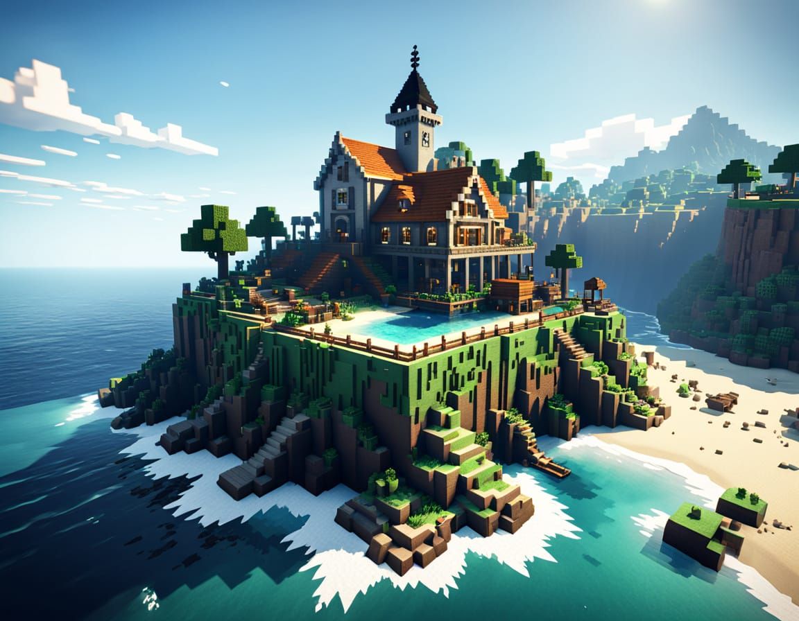 Minecraft by the Sea in 3D Game Style