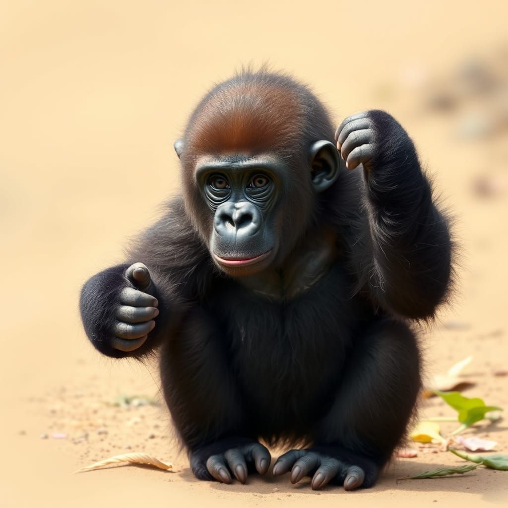 Active Little Gorilla Playing in Natural Habitat