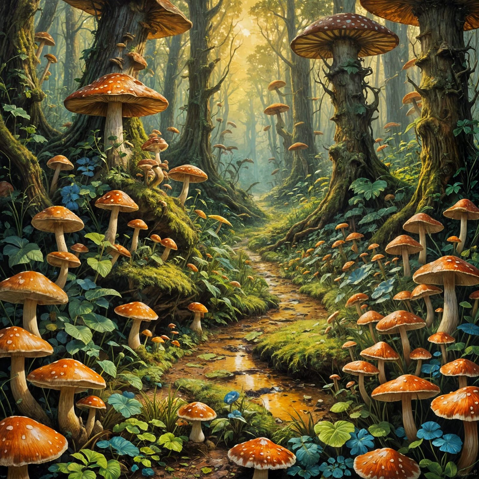 Enchanting Mushroom Kingdom: An Oil Painting Masterpiece