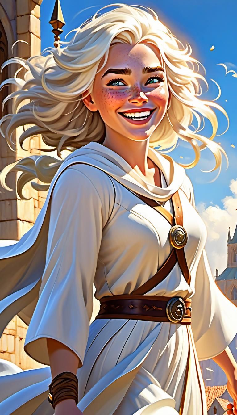 Laughing Cleric in Windswept Landscape
