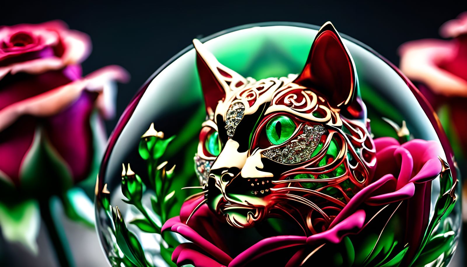 Cat-Dragon Eye in Diamond Rose Sphere