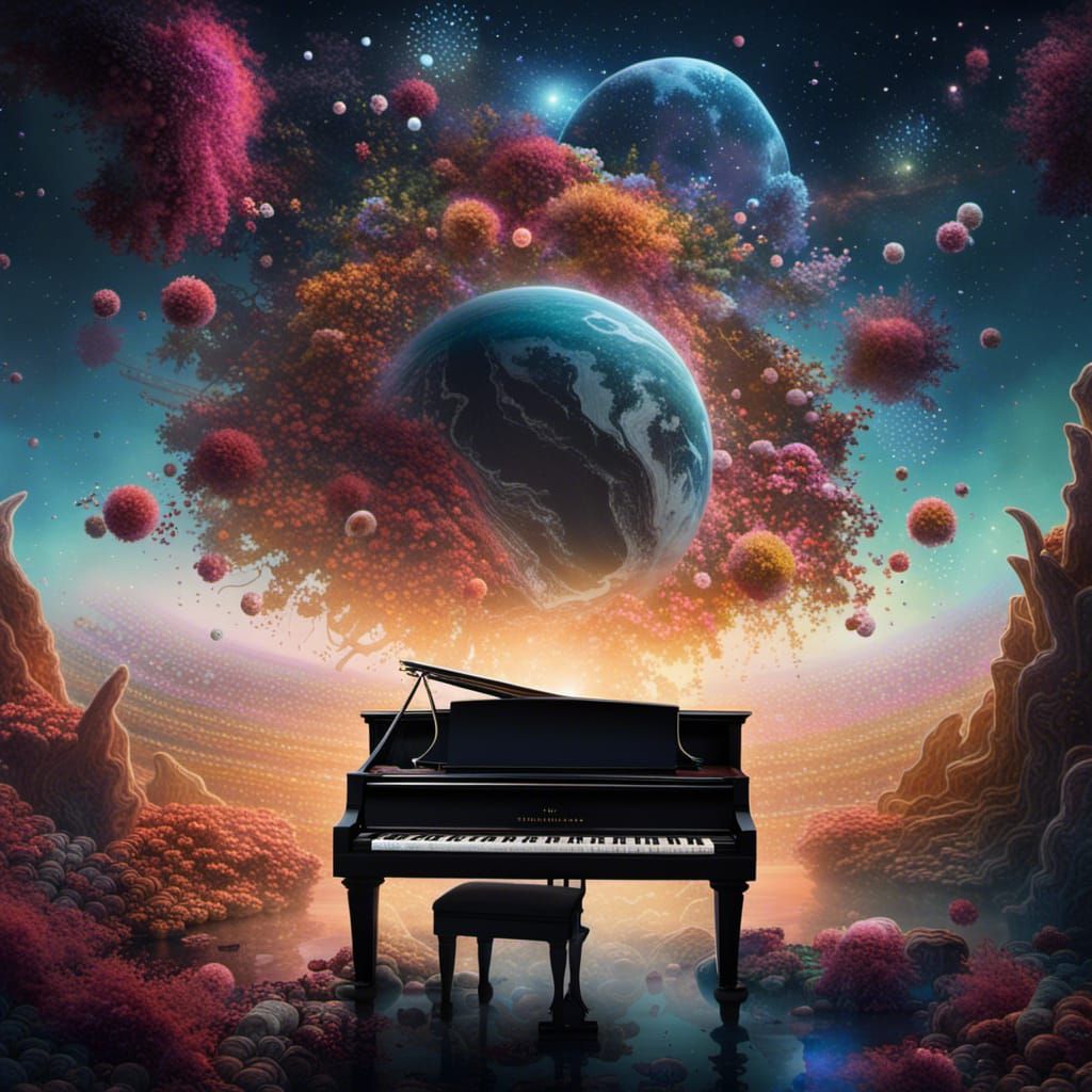 Cosmic Piano Harmony: A Fantastical Digital Painting