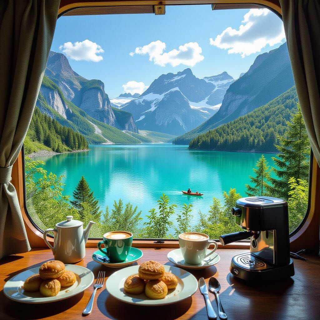 Exotic Campsite with Coffee in Earth's Heart