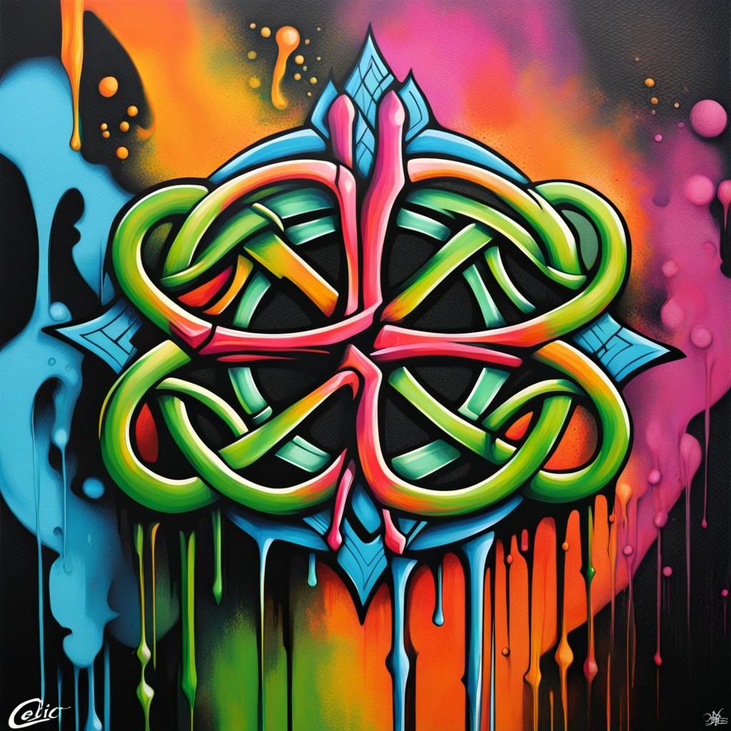 Colorful Celtic Graffiti Art in Spray Paint Style