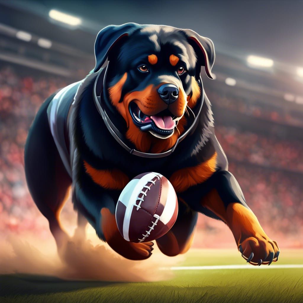Rottweiler Ready for Football: Cel Shading Digital Art