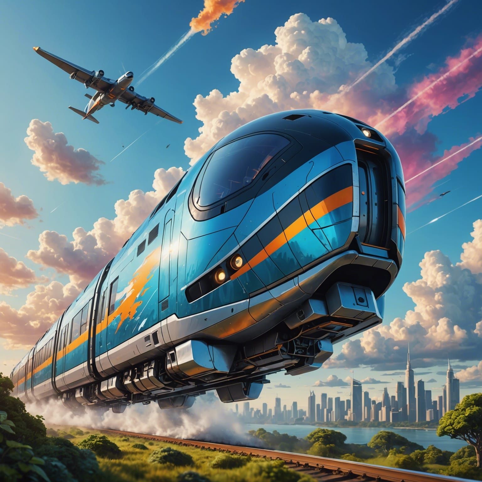 Futuristic Train Flies to Sky Island