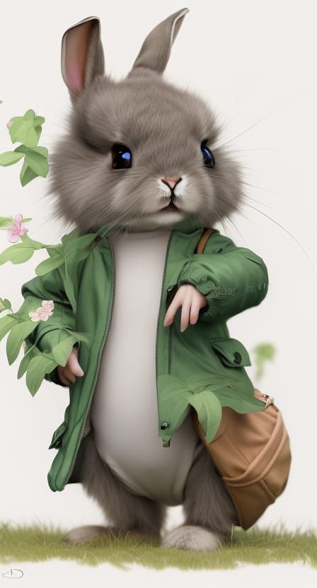 Rabbit in Jacket: 3D Rendered Storybook Scene