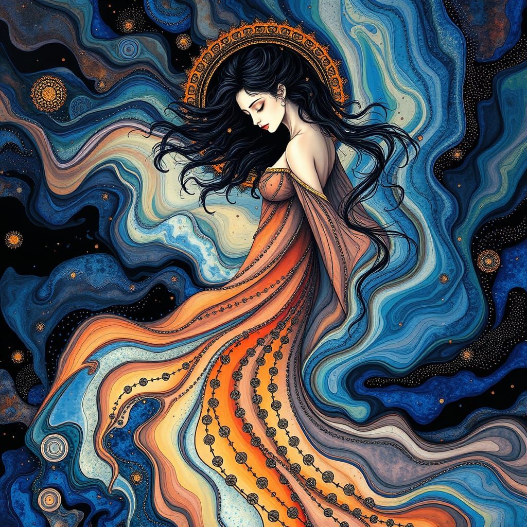 Mystical Lady Dancing in Psychedelic Fractal Fusion