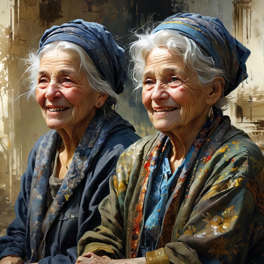 Portrait of Two Happy Old Women Friends