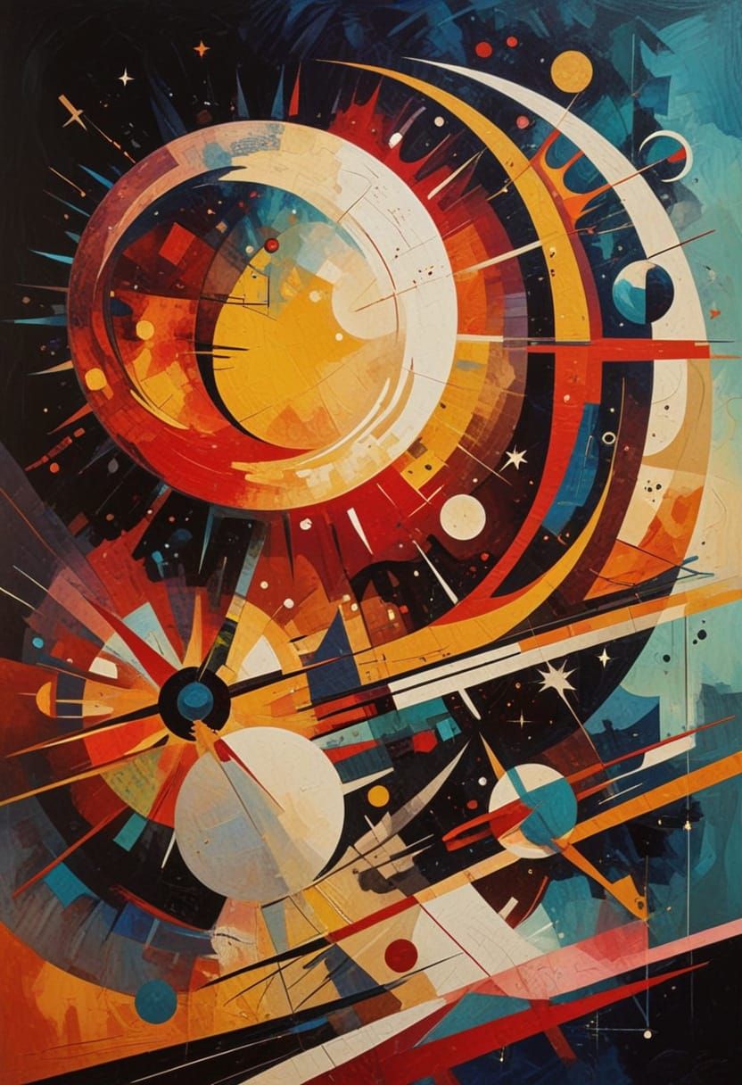 Cubist Sun and Moon Abstract Art in Bold Colors