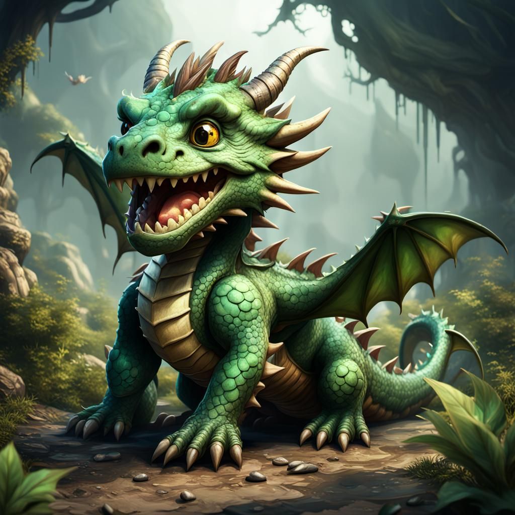 Cute Forest Dragon Concept Art in Hyperrealism
