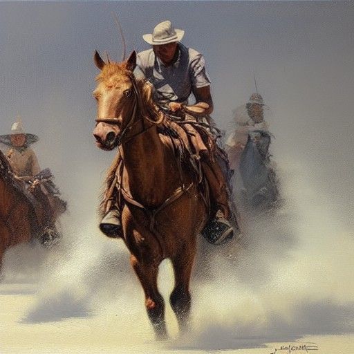 Cowboy in Western Landscape as Oil Painting