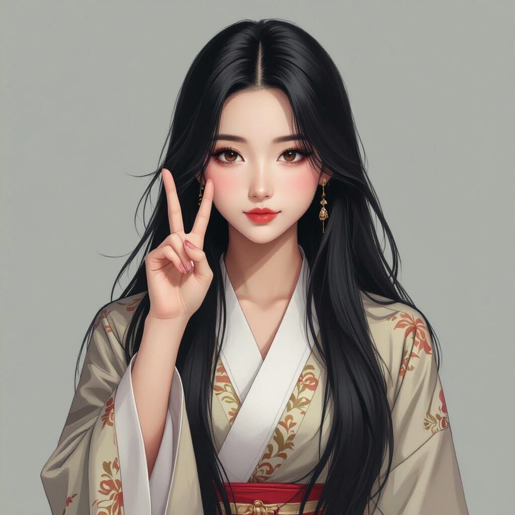Elegant Asian Girl in Minimalist Digital Painting