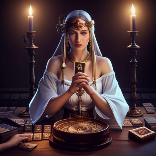 Dark Fantasy Fortune Teller with Tarot Cards