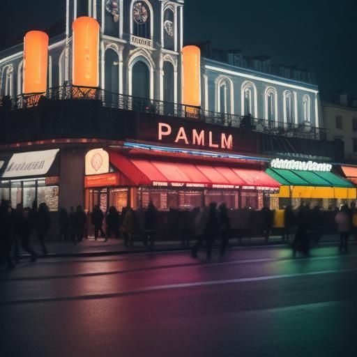 Paris Cityscape with Can-Can Lights: Cinematic Film Still