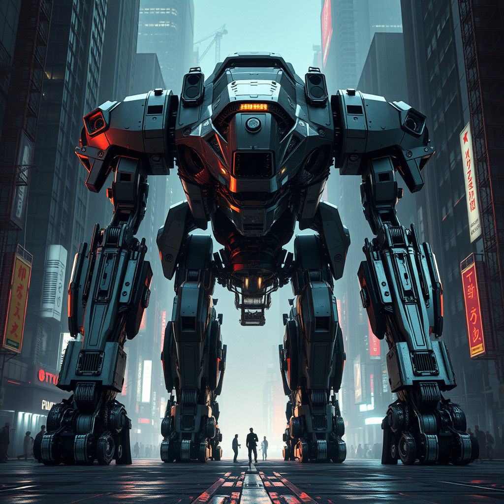 Colossal Mech Emerges in Dystopian Metropolis