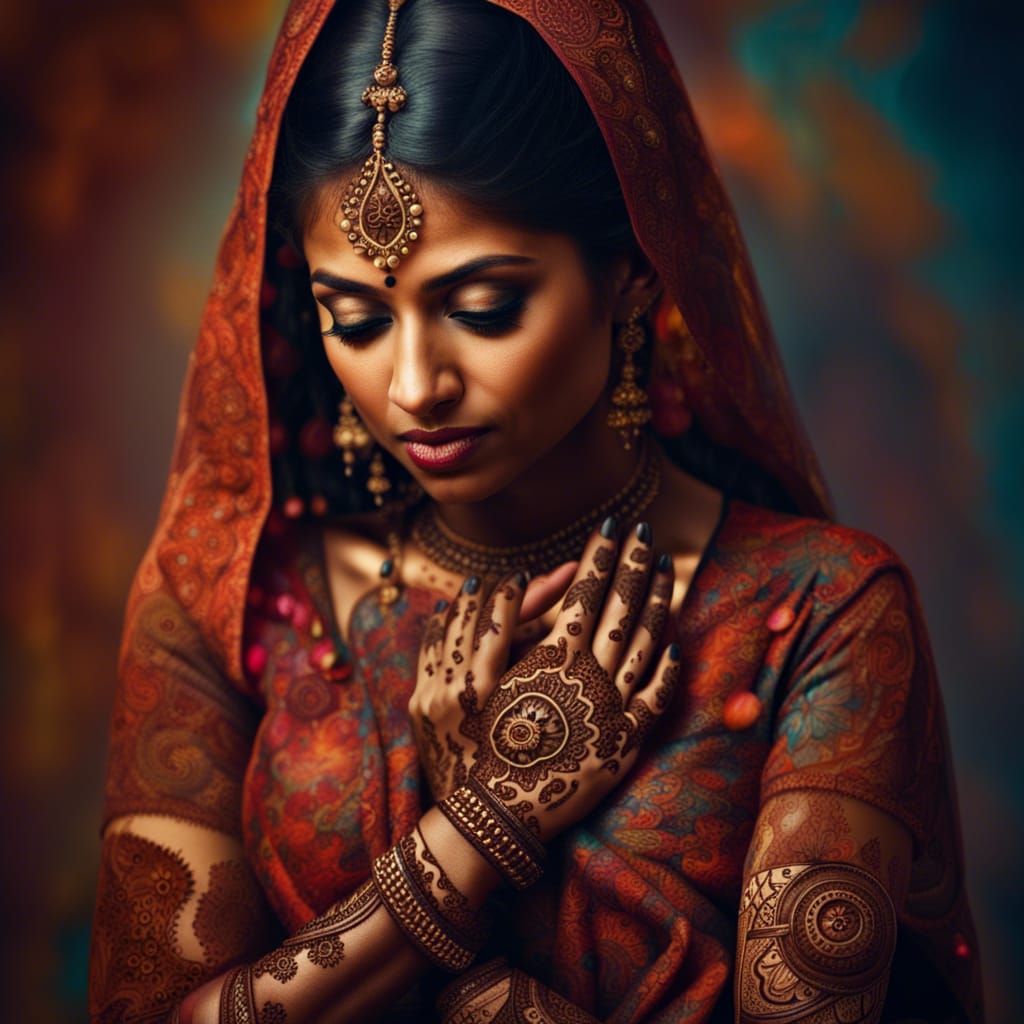 Indian Bride with Detailed Henna Tattoo Art