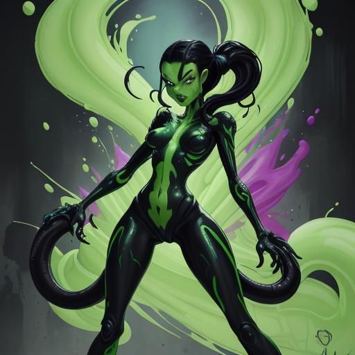Shego as a Xenomorph in Graffiti Art Style