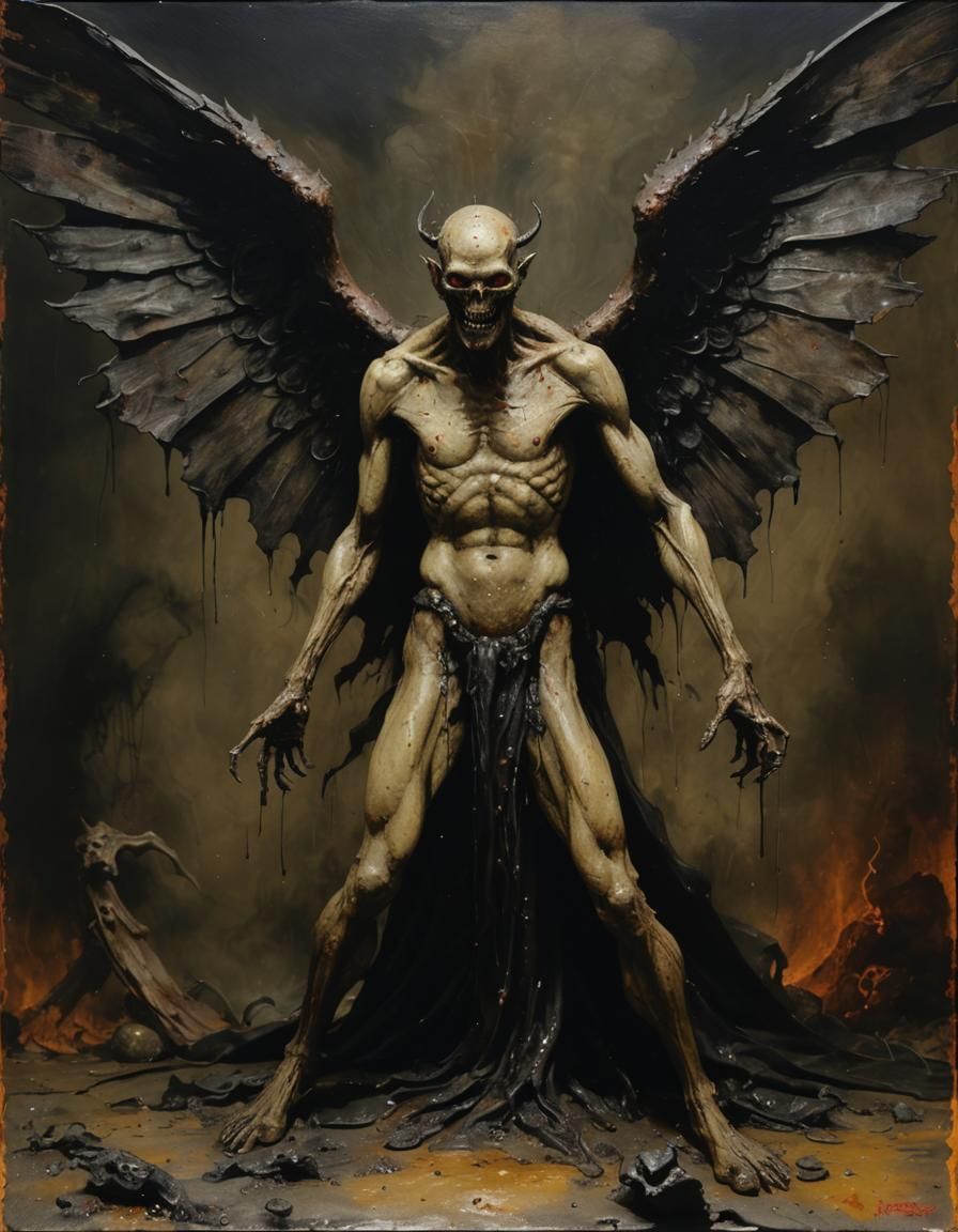 Hideous Fallen Angel in Infernal Depths