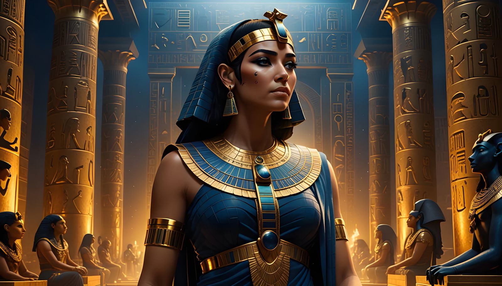 Cleopatra in Egyptian Temple, Hyperrealistic Digital Art