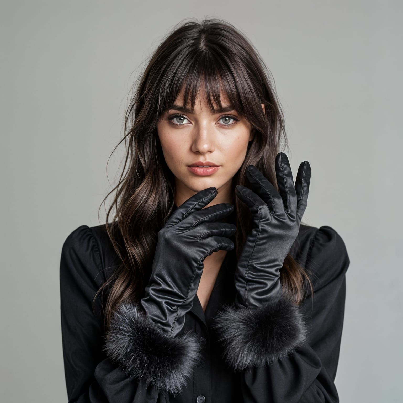 Punk Supermodel with Fur Gloves in Shaded Style