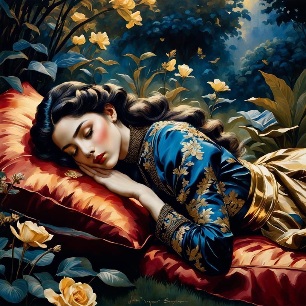 Fantasycore Sleeping Beauty in Watercolor Style