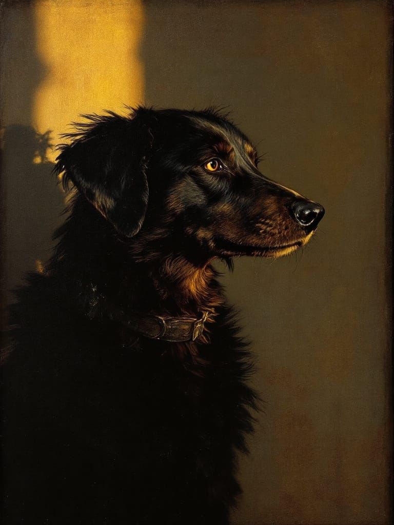 Northern Renaissance Dog in Sunlit Glow