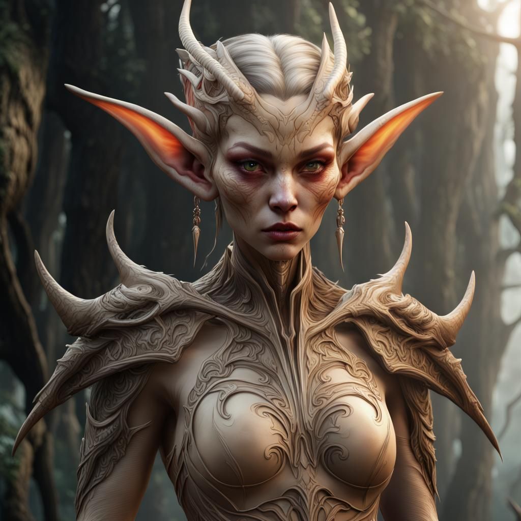 Elf Hero Confronts Alien Beast in Detailed Painting