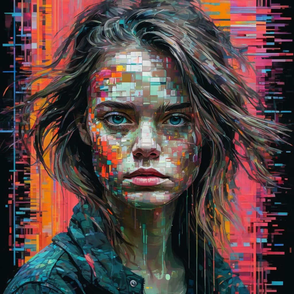 Glitch Art Portrait in Digital Chaos
