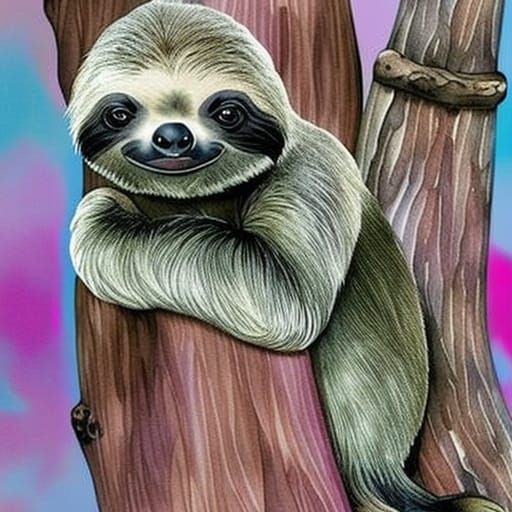 Watercolor Clipart: Cute Sloth in Pastel Tones