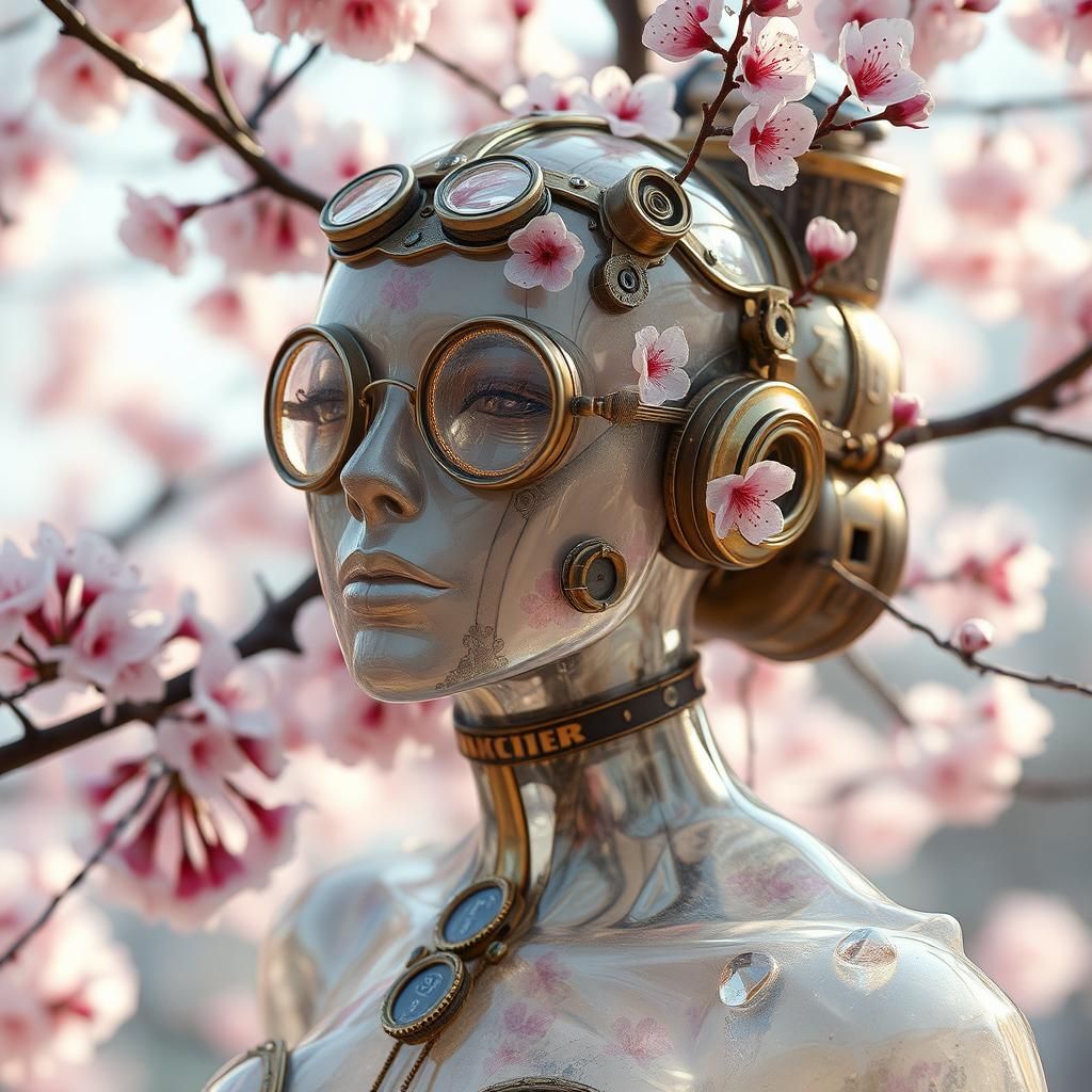 Steampunk Refinery with Crystal Humanoid and Sakura