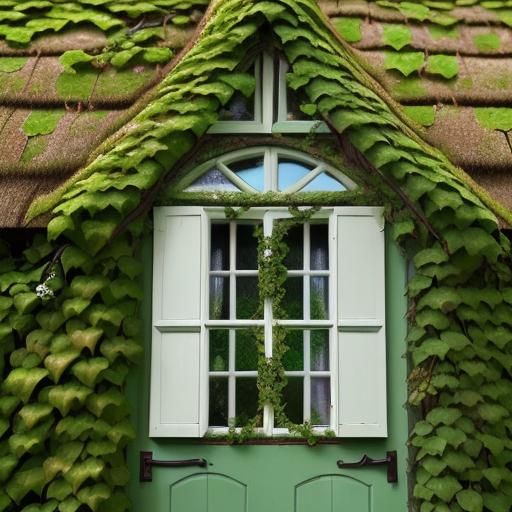 Ivy-Covered Cottage Door and Windows