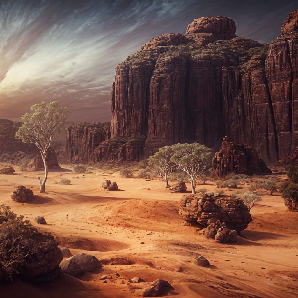 Australian Outback Desert Landscape in Vibrant High Contrast